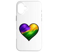 Chemise Mardi Gras Coeur Violet Vert Or Motif Traqué de Peinture Coque pour iPhone 16 Plus