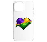 Chemise Mardi Gras Coeur Violet Vert Or Motif Traqué de Peinture Coque pour iPhone 16 Pro Max