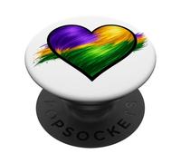 Chemise Mardi Gras Coeur Violet Vert Or Motif Traqué de Peinture PopSockets PopGrip Adhésif