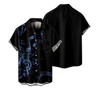 Chemise Masculine - Thee Shirts Homme Surchemise Mode Homme Décontracté Plage Bord Mer Rétro Rock Style Impression Numérique 3D Boucle Poche Manches Courtes Petit Haut (Sky Blue L)