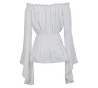 Chemise Medieval Femme À Épaules Dénudées- Haut Gothique Manches Trompette Steampunk Chic Cour Vintage Tunique pour Renaissance Victorien Halloween Carnaval Cosplay Coupe Décontracté Shirt