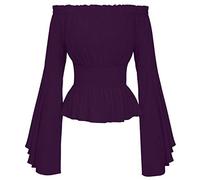 Chemise Medieval Femme À Épaules Dénudées- Haut Gothique Vintage Manches Trompette Décontracté Steampunk Chic Cour Tunique Renaissance Victorien Halloween Carnaval Cosplay Coupe Élasticité Shirt