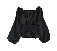 Chemise Medieval Femme Épaules Dénudées, Haut Gothique Femme Manche Longue Steampunk Chic Cour Vintage Tunique Couleur Unie Renaissance Victorien Halloween Carnaval Cosplay Coupe Décontracté Court Top