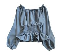 Chemise Medieval Femme Épaules Dénudées, Haut Gothique Femme Manche Longue Steampunk Chic Cour Vintage Tunique Couleur Unie Renaissance Victorien Halloween Carnaval Cosplay Coupe Décontracté Court Top