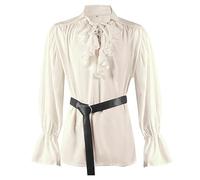 Chemise médiévale à lacets pour homme - Manches longues - Chemise de pirate - Chemise à volants - Costume gothique - Renaissance victorienne - Chemise d'été Viking - Cosplay, beige, S