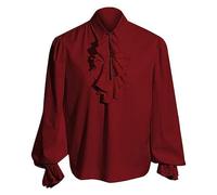 Chemise médiévale à manches longues pour homme - Chemise victorienne à volants pour homme des années 70 - Chemise de pirate steampunk à revers élégante Renaissance - Vêtement viking - Chemise en lin à