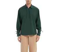 Chemise médiévale Cravate à Manches Longues pour Hommes - Style Ethnique - T-Shirt de Pirate Renaissance - Costume Victorien, Hippie - Costumes de fête d'halloween - Gothique Mode Casual Chemise