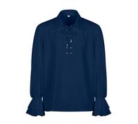 Chemise Médiévale Homme Manches Volants, Chemise Pirate Homme Col Revers à Lacets Couleur Unie Coupe Ample Décontracté Vintage Vampire Blouse Chic Renaissance Halloween Carnaval De Spectacle Haut