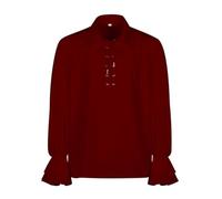Chemise Médiévale Homme Manches Volants, Chemise Pirate Homme Col Revers à Lacets Couleur Unie Coupe Ample Décontracté Vintage Vampire Blouse Chic Renaissance Halloween Carnaval De Spectacle Haut