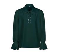 Chemise Médiévale Homme Manches Volants, Chemise Pirate Homme Col Revers à Lacets Couleur Unie Coupe Ample Décontracté Vintage Vampire Blouse Chic Renaissance Halloween Carnaval De Spectacle Haut