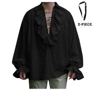 Chemise Médiévale Homme Manches Volants, Chemise Pirate Homme Col Revers Croisés à Lacets Couleur Unie Coupe Ample Vintage Vampire Blouse Décontracté Chic Renaissance Halloween Carnaval Cosplay Haut