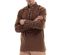 Chemise médiévale pour homme avec cordon de serrage, chemise à volants, col montant, steampunk, gothique, chemise de pirate, couleur unie, chemise de renaissance, vêtements viking, chemise en lin, à