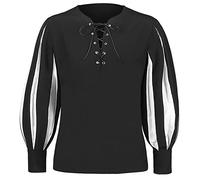Chemise médiévale pour homme - Chemise à volants victorien - Sans col - Chemise de pirate steampunk avec cordon de serrage - Chemise de Renaissance - Vêtements Viking - Chemise en lin à lacets - Pour