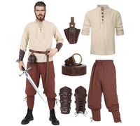 Chemise médiévale pour homme, costume de viking, Renaissance, victorien, chemise à lacets, chemise de pêcheur, guerrière, gothique, col montant, cosplay, haut avec pantalon à genouillères,