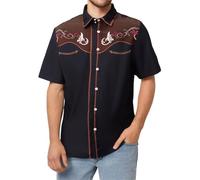 Chemise médiévale pour homme - Cowboy occidental brodée - Chemise à manches courtes - Chemise d'affaires - Chemise d'été vintage gothique - Chemise western décontractée rétro traditionnelle, marron, L