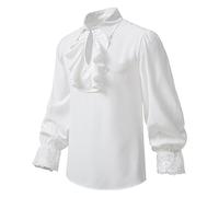 Chemise médiévale pour homme - Manches longues - À volants - Style steampunk - Viking - Renaissance - Costume victorien - Vintage - Chemisier de pirate - En lin - Chemise d'été légère, Blanc., S