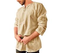 Chemise médiévale pour homme - Tunique traditionnelle - Confortable et douce - Manches longues - Rétro - Avec lacets - Chemise de loisirs décontractée - Vêtement viking - Sans col - Pour loisirs et