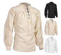 Chemise médiévale steampunk en coton et lin pour homme - Chemises Renaissance à manches longues - Coupe ample - Chemises de pirate à lacets vintage - Haut de pirate de la Renaissance - Costume rétro