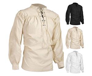 Chemise médiévale steampunk en coton et lin pour homme - Chemises Renaissance à manches longues - Coupe ample - Chemises de pirate à lacets vintage - Haut de pirate de la Renaissance - Costume rétro