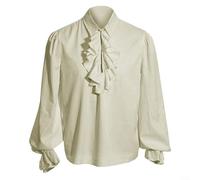 Chemise médiévale victorienne et Renaissance à col à volants pour homme - Chemisier à manches longues Steampunk gothique de pirate pour vampire et costumade (taille S, beige)