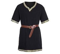 Chemise médiévale vintage pour homme, tunique gothique de chevalier avec ceinture, haut de costume Steampunk d'Halloween, col en V médiéval à manches longues, chemisier Renaissance, tenue de