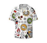 Chemise mexicaine à manches courtes pour homme avec imprimé symboles de la salsa - Chemise décontractée boutonnée pour la plage, l'été, le mariage, Noir , XXL
