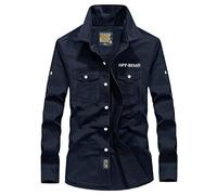 Chemise Militaire Homme en Coton de Printemps - Manches Longues, Style Décontracté Lâche - Parfait pour l'Armée, bleu marine, L