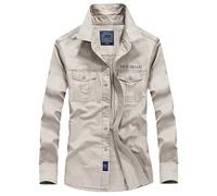 Chemise Militaire Homme en Coton de Printemps - Manches Longues, Style Décontracté Lâche - Parfait pour l'Armée, blanc, L