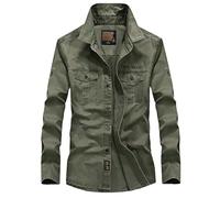 Chemise militaire pour homme en coton de printemps - Manches longues, style décontracté lâche - Parfait pour l'armée, Army En8, XXL