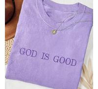 Chemise minimaliste brodée "Dieu est bon" Cadeau de chemise de couleur confortable pour la foi chrétienne, T-shirt de foi, T-shirt de foi, Chemise de groupe d'église, T-shirt brodé col rond pour femme