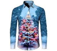 Chemise Moche De Noel Homme, Chemise A Rabat Haut Manche Longue DéContracté Grande Taille Slim Classique Christmas Casual Funky ImpriméE 3D Boutons Regular Fit