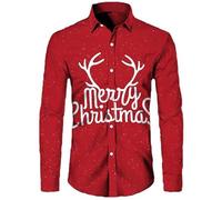Chemise Moche De Noel Homme, Chemise A Rabat Haut Manche Longue DéContracté Grande Taille Slim Classique Christmas Casual Funky ImpriméE 3D Boutons Regular Fit