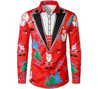 Chemise Moche De Noel Homme Chemise Col Mao Vetement Noel, Christmas Homme Fête Festive Noël Shirt Motif 3D Funky a Manches Longues Button Down Hauts Taille Fine Décontracté Mode Simple
