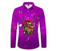 Chemise Moche De Noel Homme, Chemise Slim Fit Haut Manche Longue DéContractéE Col Ample Confortable Motif Renne Funky Christmas avec Bouton Tops Grande Taille Classique