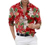Chemise Moche De Noel Homme Chemise Slim Fit Polo Noel, Chemises Décontracté 3D Imprimer Intéressant Laid Hauts Hommes Fête Noël Revers Manches Longues Chic Festivals Vacances Cadeaux