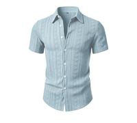 Chemise Mode Homme Motif Relief Manches Courtes Coupe Oversize Style Beach Casual Légèreté Respiration Optimale Tenue Décontractée Look Chic Estival Light Blue TG