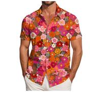 Chemise Multicolore Années 70 Homme Rétro Style Disco à Manches Courtes Chemises Legere et Respirant Boutonnée Tee Shirts Décontractée D'été Chemise pour Disco Plage Vacances