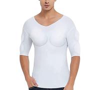 Chemise musculaire rembourrée for hommes T-shirt de poitrine faux musculaire for hommes Body Shaper Fausses épaules Maillot de corps rembourré respirant T-shirts de compression ( Color : White1 , Size