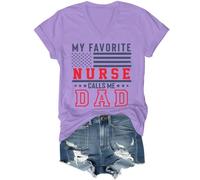 Chemise « My Favorite Nurse Calls Me Dad », « My Favorite Nurse Calls Me Dad », chemises amusantes avec drapeau américain pour femme et homme, Violet-V, XL