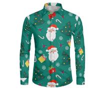 Chemise Noel Homme Chemise Bucheron Polo Noel, Shirt Homme Noël Motif 3D Funky Christmas Manches Longues Button Down Hauts Taille Fine Décontracté Mode Simple, pour Fête Festive
