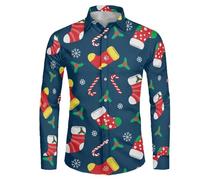 Chemise Noel Homme Chemise Bucheron Polo Noel, Shirt Homme Noël Motif 3D Funky Christmas Manches Longues Button Down Hauts Taille Fine Décontracté Mode Simple, pour Fête Festive