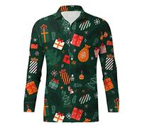 Chemise Noel Homme Chemise Cintrée Tenue Noel, Christmas Homme Fête Festive Noël Shirt Motif 3D Funky a Manches Longues Button Down Hauts Taille Fine Décontracté Mode Simple