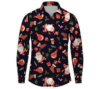 Chemise Noel Homme Chemise Original Vetement Noel, Christmas Homme Fête Festive Noël Shirt Motif 3D Funky a Manches Longues Button Down Hauts Taille Fine Décontracté Mode Simple