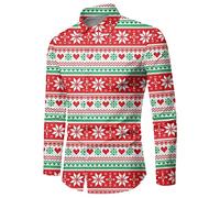 Chemise Noel Homme Chemise sans Repassage Vetement Noel, Hommes Noël Festivals Vacances Hauts Décontracté Chemises Fête 3D Imprimer Intéressant Laid Revers Manches Longues Chic Cadeaux
