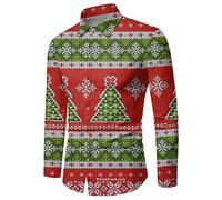 Chemise Noel Homme Chemise sans Repassage Vetement Noel, Hommes Noël Festivals Vacances Hauts Décontracté Chemises Fête 3D Imprimer Intéressant Laid Revers Manches Longues Chic Cadeaux