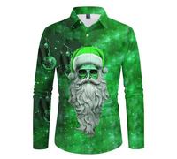 Chemise Noel Homme Chic - Chemise Boutonnée À Manches Longues pour Décontractée Imprimée Père Noël Style Business Ample Et Confortable (Green M)