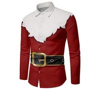 Chemise Noel Homme Chic, Chemises de Noël Pours Automne Et Hiver Manches Longues Boutons Imprimé Complet Chemises D'Ambiance Spéciales Amusantes (Watermelon Red L)