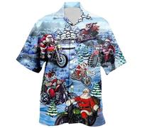 Chemise Noel Homme Chic, Haut de Chemise À Manches Courtes avec Bouton de Et Impression Numérique du Père Noël en 3D Pours (Sky Blue M)