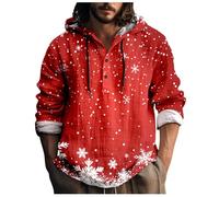 Chemise Noel Homme Chic - Sweat-Shirt À Capuche Boutonné en Faux Lin À Manches Longues pour sur Le Thème de Noël (Watermelon Red XXL)