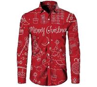 Chemise Noël Homme Décontractée Moche Fantaisie Imprimé 3D Drole Print Tee Shirt EléGant Boutonnés Manche Longues Slim Fit Imprimé Neige Cerf Noël Haut Tops Noel à Haut Christmas Motif Automne Hiver